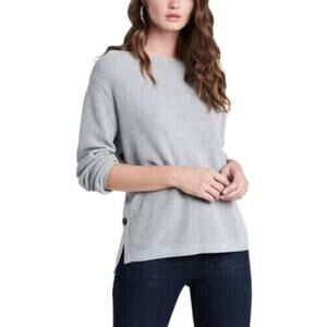 1. State Womens Waffle Knit Button Side Crewneck Sweater Silver Heather Smal $89